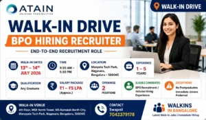 Walk-in Interview For HR Recruiter (BPO) In ATAIN - Manyata Tech Park - Salary Up to 5 LPA