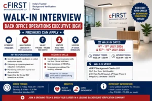 Back Office Operations Executive Walk-in Interview In cFIRST Background Checks - Freshers