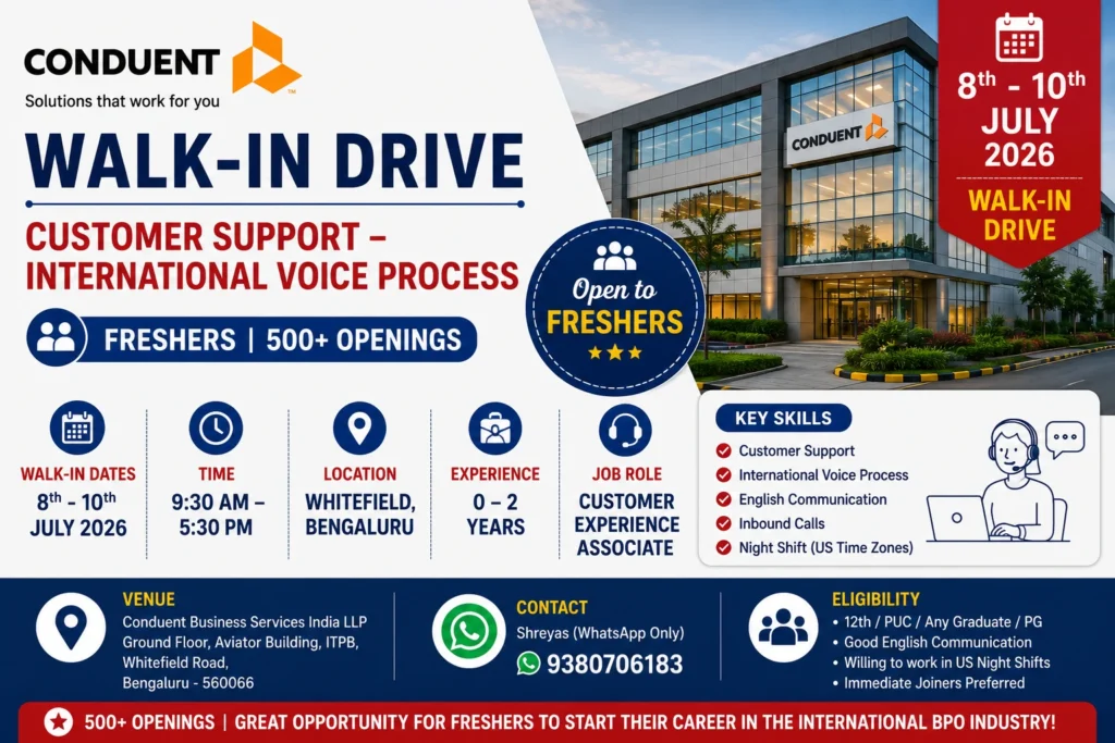 Conduent Walk-in Drive in Bangalore