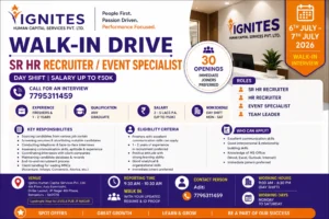 Walk-in in Bangalore for HR Recruiter & Team Leader