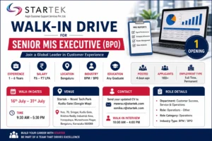 Startek Walk-in Drive in Bangalore for Senior MIS Executive | Salary Up to 7 LPA
