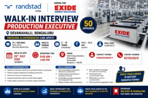 Randstad Walk-in Interview in Bangalore for Production Executive | ITI & Diploma | 20th July 2026