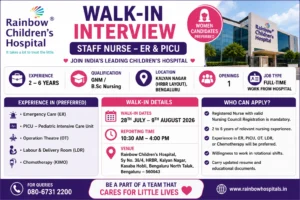Walkins In Bangalore In Rainbow Children's Hospital For Staff Nurse (ER & PICU)