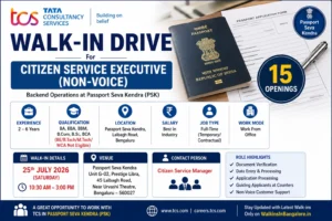 Walk-In Interview Bangalore PSK (Passport Seva Kendra) - Non Voice Process - 25th July