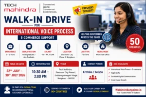 Tech Mahindra Mega Walkin Drive For International Voice Process In Banaglore