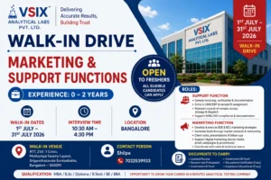 Vsix Analytical Lab Walk-in Drive in Bangalore