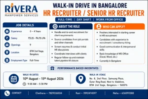 Walk-in Interview In Bangalore for HR Recruiter / Senior HR Recruiter – Day Shift