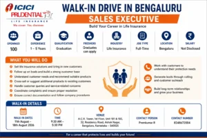 Sales Executive Walk-in In ICICI Prudential Life | Bengaluru