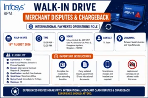 Infosys BPM Walk-in In Bangalore For Merchant Disputes & Chargeback