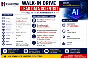 Walk-in Drive For Lead Data Scientist – Generative AI In Hexaware Technologies Bengaluru