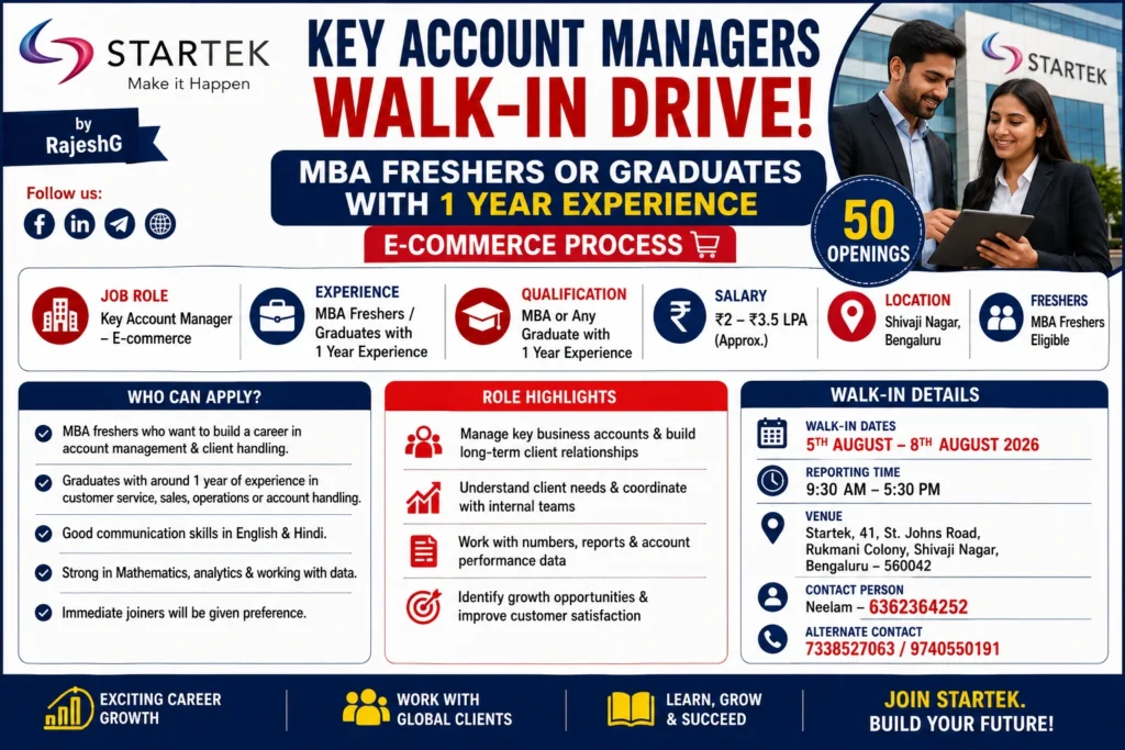 Key Account Managers Walk-in in Bangalore For MBA Freshers