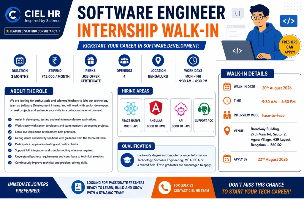 Software Engineer Intern Walk-in in Bangalore – CIEL HR