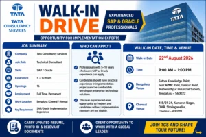 TCS Walk-in Drive In Bangalore For SAP / Oracle Professionals