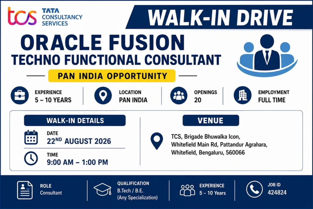 TCS Walk-In Drive For Oracle Fusion Techno Functional Consultant In Bangalore