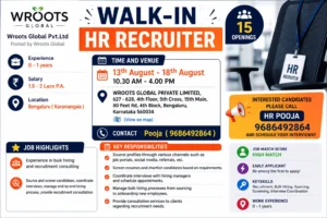 HR Recruiter Walk-in In Wroots Global Bengaluru - 15 Openings