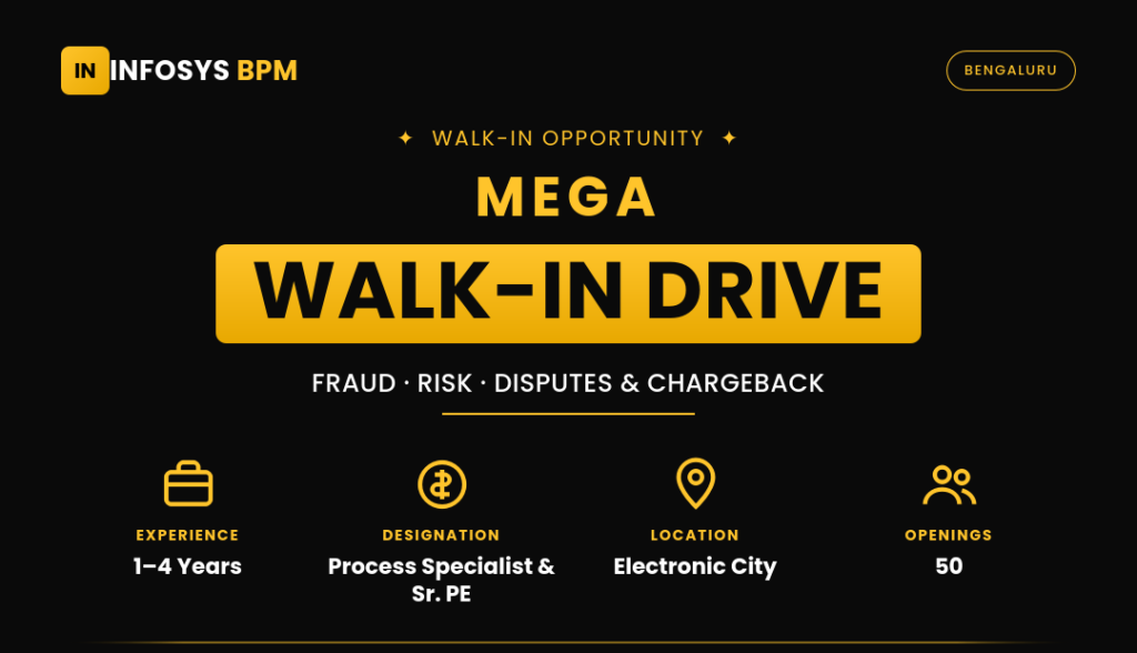 Infosys BPM Walk-in In Bangalore For Fraud, Risk & Chargeback Roles – 50 Openings