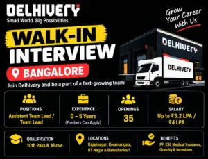Delhivery Walk-in Interview in Bangalore for Assistant Team Lead & Team Lead – 35 Openings