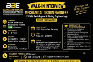 Barak and Brazos Engineering Walk-in Interview in Bangalore for Mechanical Design Engineer
