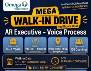 Omega Healthcare Walk-in Drive For Freshers - AR Executive – Voice Process - September